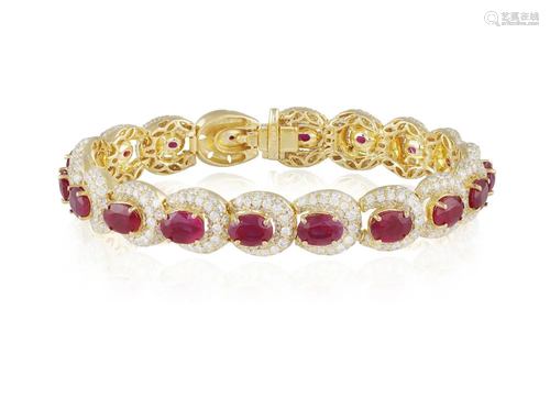 A RUBY AND DIAMOND BRACELET Composed of a continuous