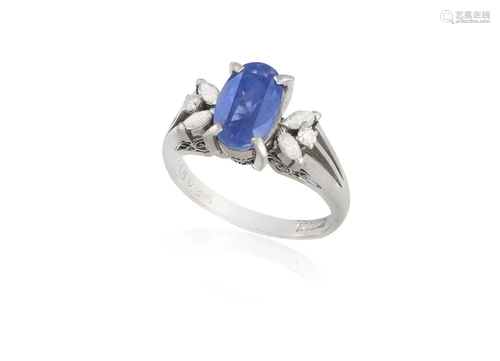 A SAPPHIRE AND DIAMOND DRESS RING, CIRCA 1960 The