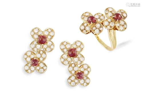 A FINE RUBY AND DIAMOND DEMI-PARURE BY VAN CLEEF &