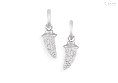 A PAIR OF DIAMOND PENDENT 'HORN' EARRINGS, BY THEO