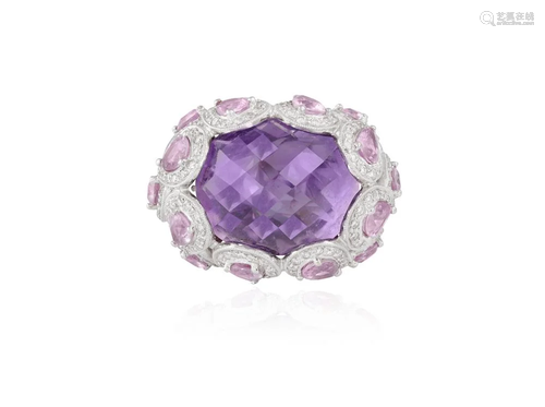 AN AMETHYST, COLOURED SAPPHIRE AND DIAMOND COCKTAIL