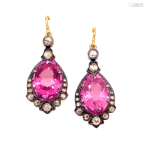 Silver Gold Diamond Tourmaline Hook Earrings