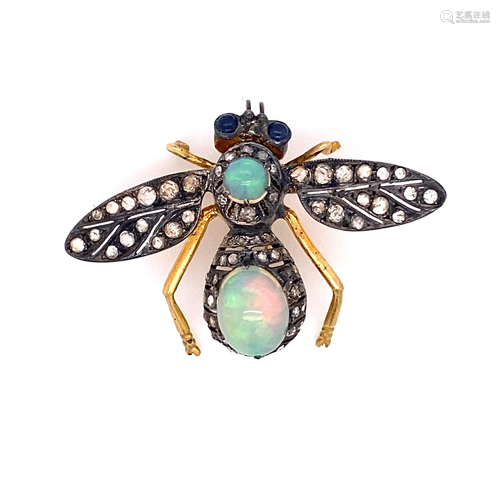 Silver & Gold Opal Diamond Bug Brooch