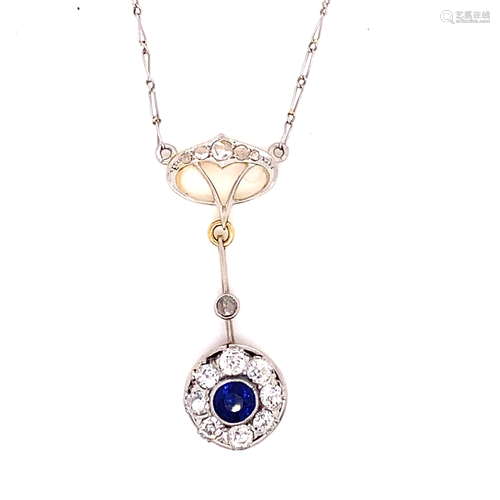 1920’s 18k Platinum Sapphire Diamond Pendant