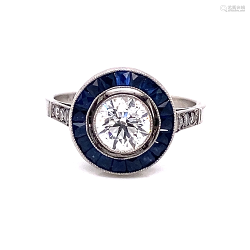 Platinum Diamond Sapphire Halo Ring