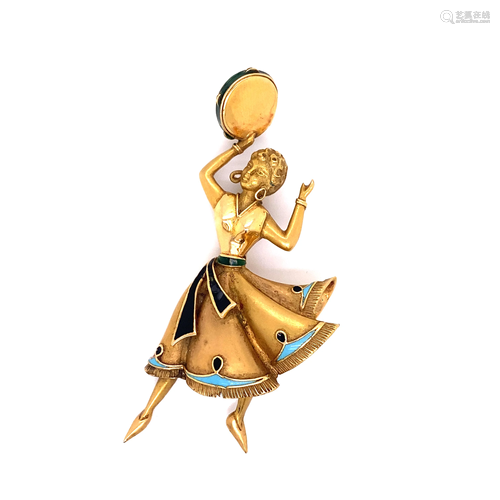 18k Enamel Ballerina Brooch