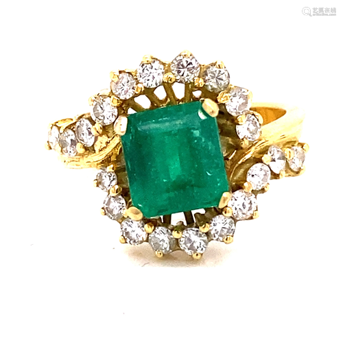 Vintage 18k Emerald & Diamond Cocktail Ring