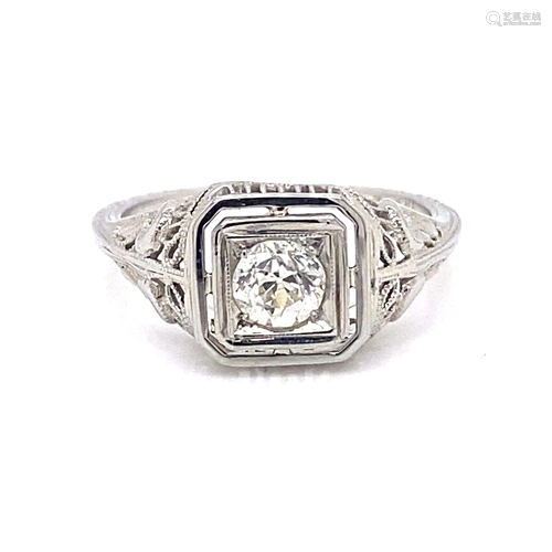 Art Deco Old Mine Diamond Engagement Ring