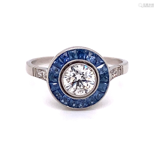 Platinum Diamond Sapphire Halo Ring