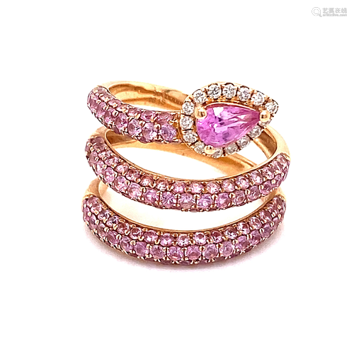 18k Pink Sapphire Diamond Snake Ring