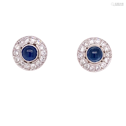 Platinum Diamond Sapphire Halo Earrings