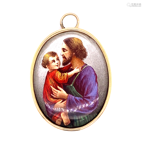 14k Enamel Joseph & Christ Pendant