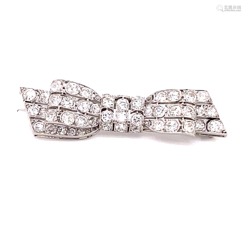 Art Deco Platinum Diamond Bow Brooch