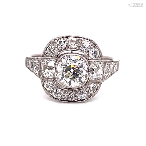 Platinum European Cut Diamond Ring