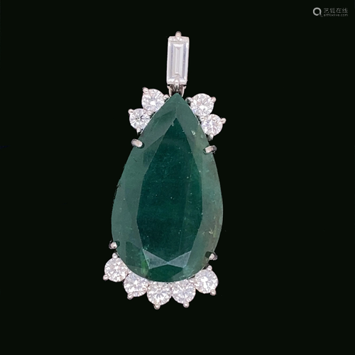 Platinum Diamond Emerald Pendant