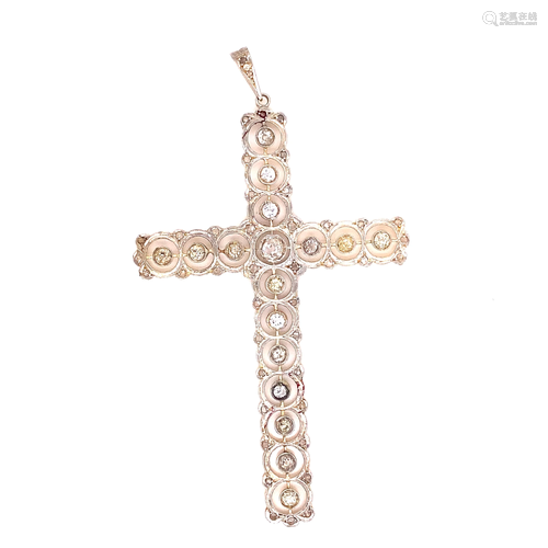 Art Deco Platinum Gold Diamond Cross Pendant