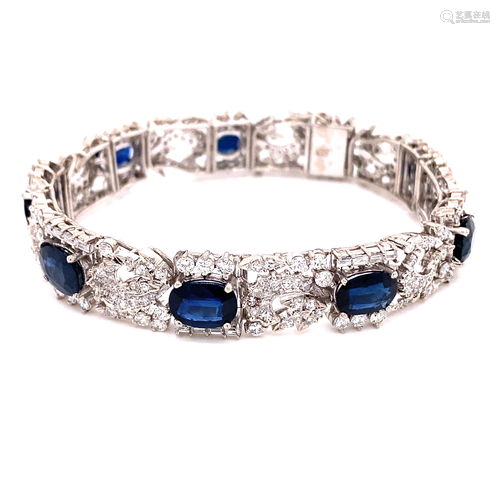 Art Deco Platinum Sapphire Diamond Bracelet