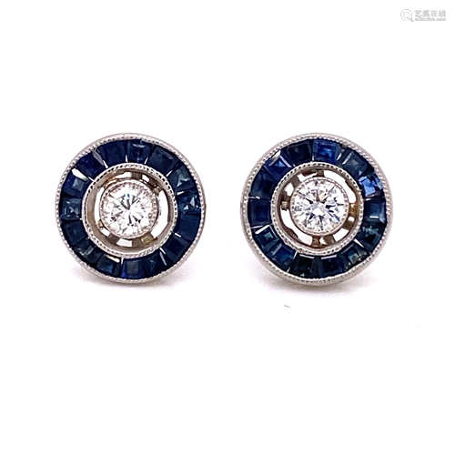 Platinum Sapphire Diamond Halo Earrings