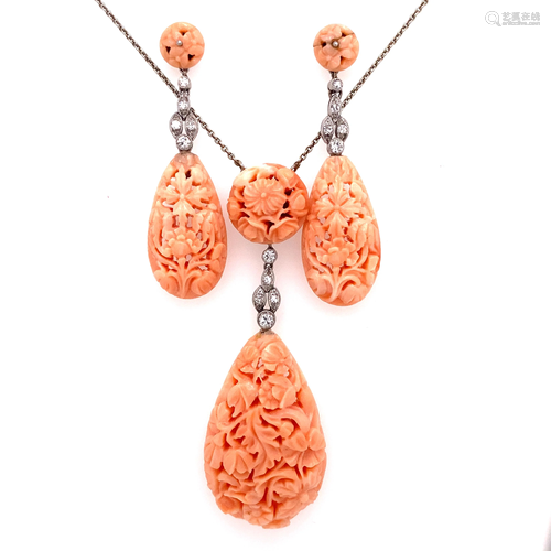 Platinum Diamond Coral Set