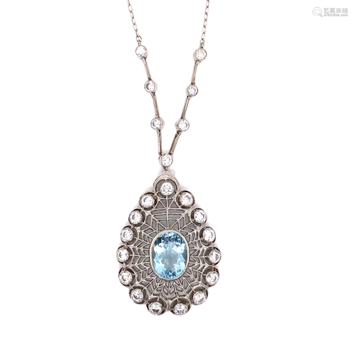 Platinum Diamond Aqua Pendant