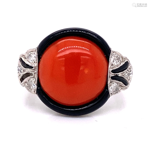 Platinum Coral Enamel Ring