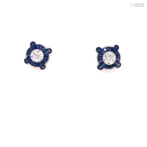 Platinum Diamond Sapphire Earrings