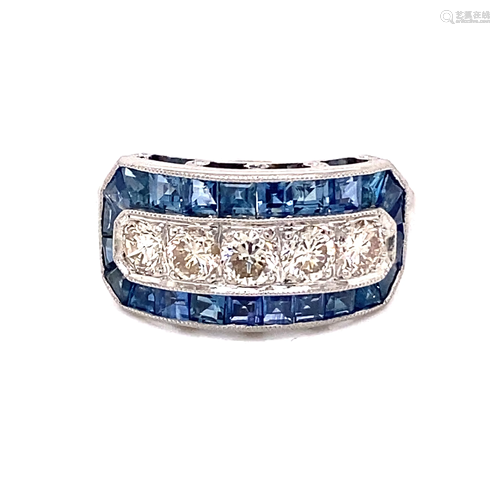 Platinum Sapphire Diamond Ring