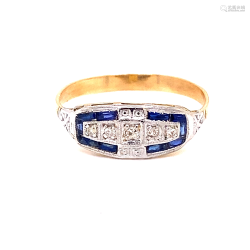 18k Platinum Art Deco Sapphire Diamond Ring