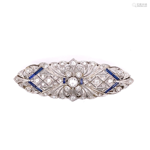 Platinum Diamond Sapphire Brooch