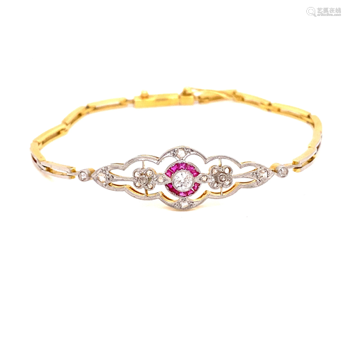 Art Deco 18k Platinum Diamond Ruby Bracelet