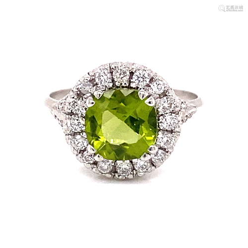 Platinum Peridot Diamond Ring