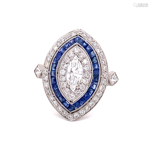 Platinum Diamond Marquise Sapphire Ring