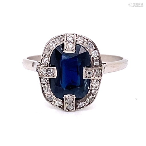 Art Deco Platinum Sapphire Diamond Ring