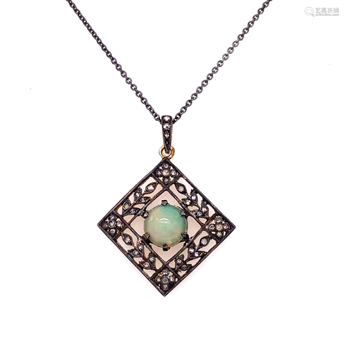 Silver & Gold Opal Diamond Pendant