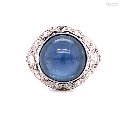 Platinum Ceylon Sapphire Diamond Ring