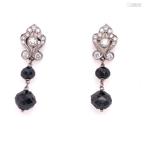 18k White & Black Diamond Drop Earrings