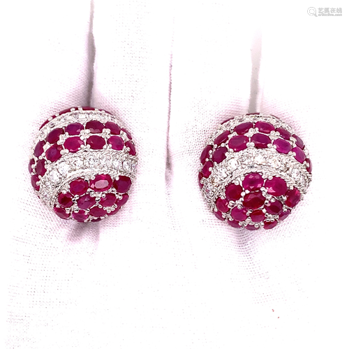 Platinum Ruby Diamond Round Earrings