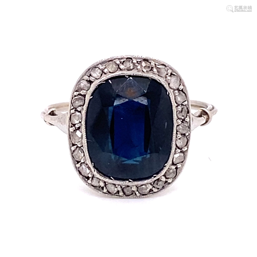 1920’s Platinum Rose Cut Diamonds & Sapphire Ring