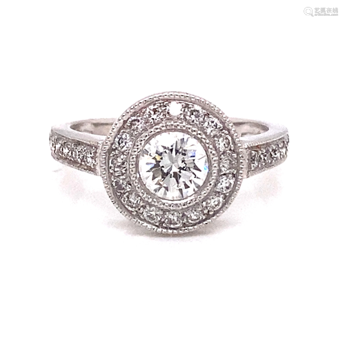 18k Diamond Halo Round Engagement Ring