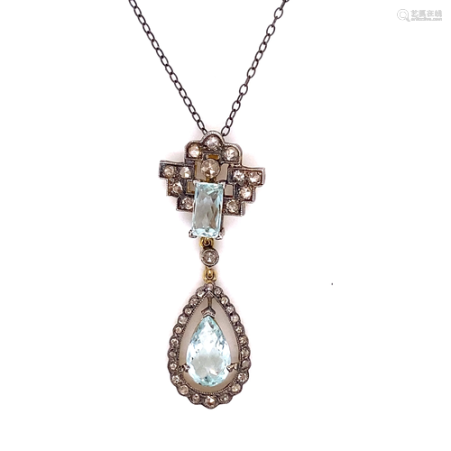 Silver & Gold Diamond Aqua Pendant