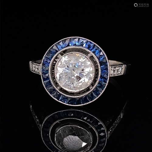 Platinum Diamond Sapphire Halo Ring