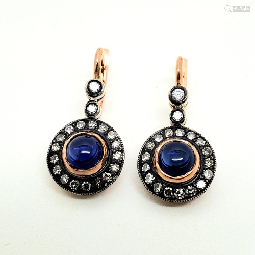 Vintage Russian 14k Old Diamonds Sapphire Earrings