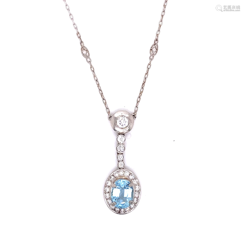 Platinum Diamond Aqua Pearl Pendant