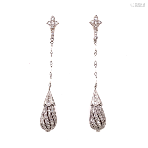 Platinum Diamond Long Drop Earrings