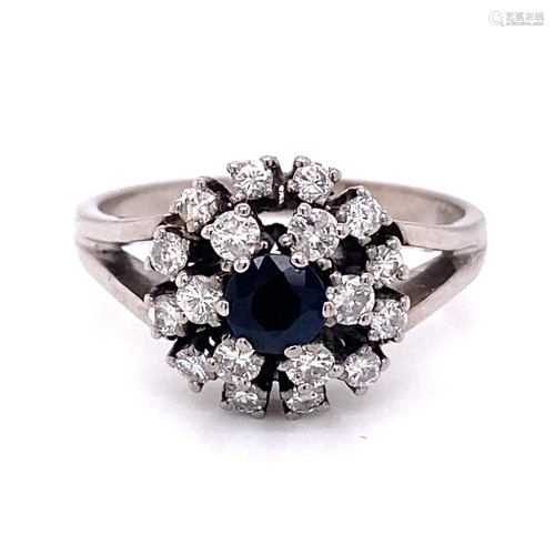 14k Diamond Sapphire Cluster Ring