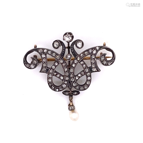 Art Nouveau Low Gold Diamond Pendant & Brooch