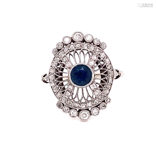 Platinum Art Deco Diamond Sapphire Ring