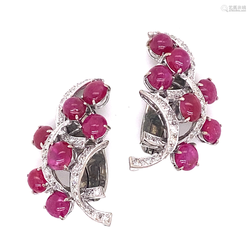 14k White Gold 1970’s Burma Rubies and Diamonds