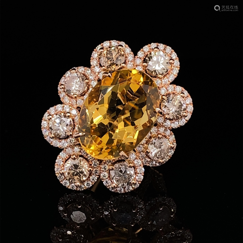 18k Diamond Citrine Flower Ring