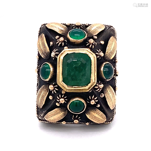 Victorian Indian Emerald Silver & Gold Ring